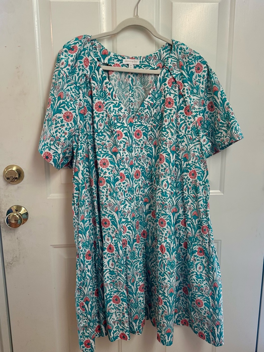 Crown & Ivy brand Teal and Coral Floral Mini Dress